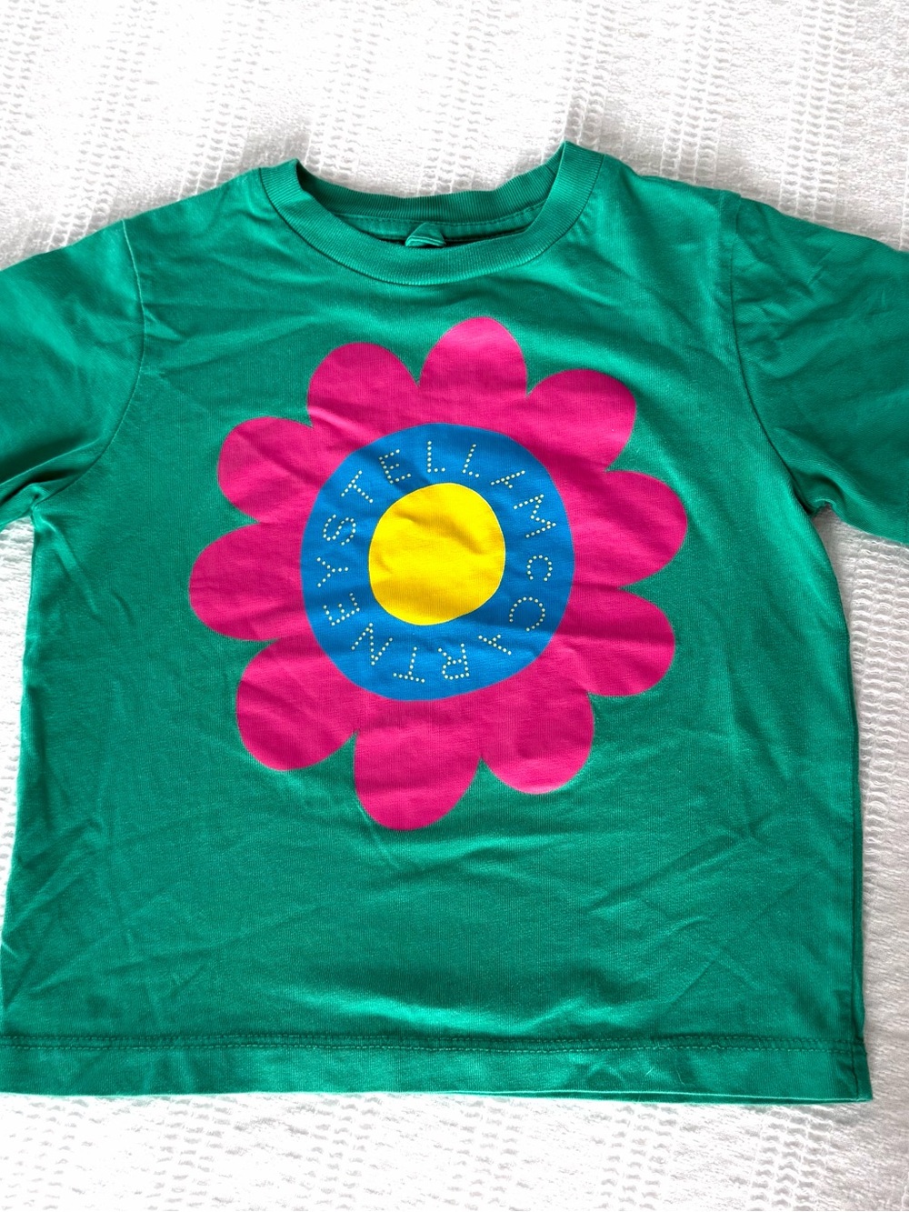 Stella McCartney Kids Teal Tee with Pink Flower Graphic